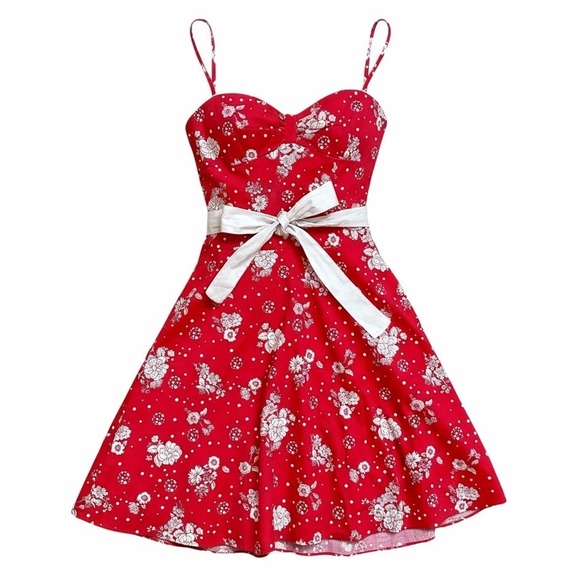 City Triangle Red Floral Print Dress‎ Sweetheart Sundress Party Summer - Picture 2 of 14